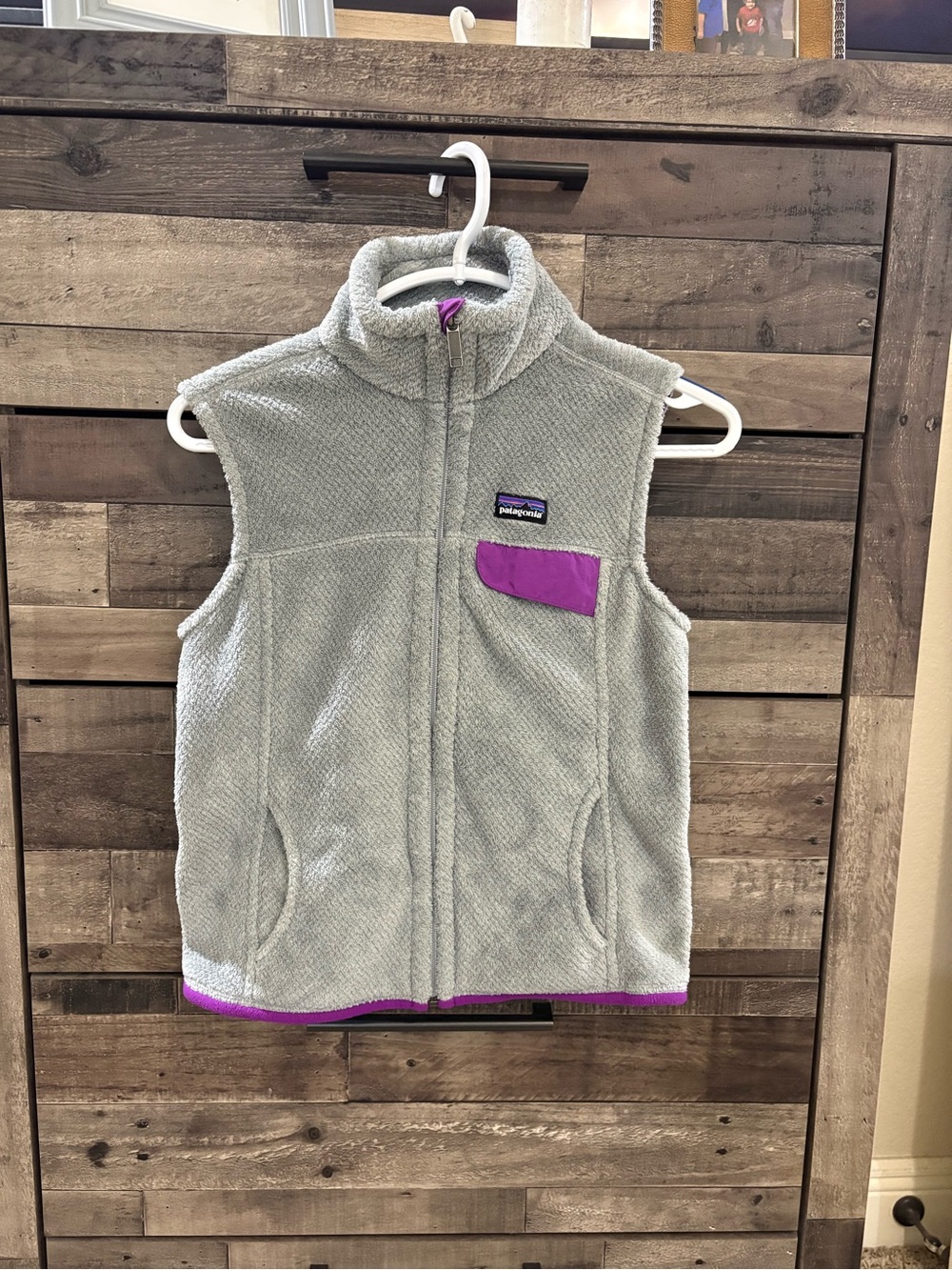 Patagonia Re-Tool Fleece Vest Gray Purple Trim Women’s Small